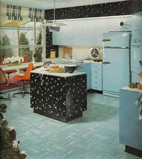 blue black kitchen vintage