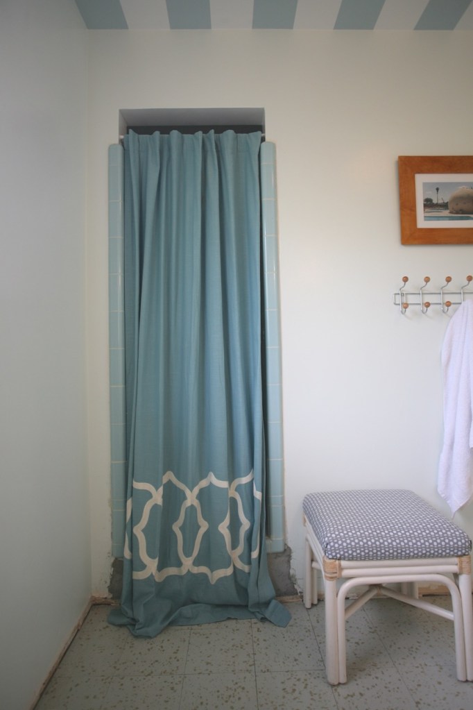 target curtain blue shower vintage mid century bathroom