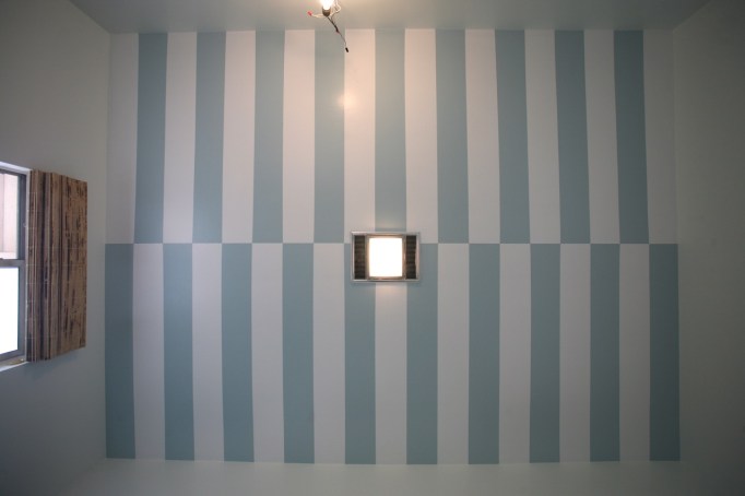 striped ceiling cabana stripes blue white bathroom