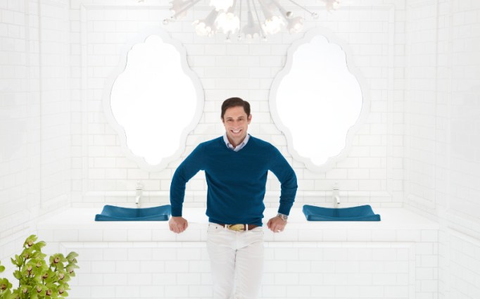 Jonathan Adler Koehler Sinks Navy Blue Bathroom