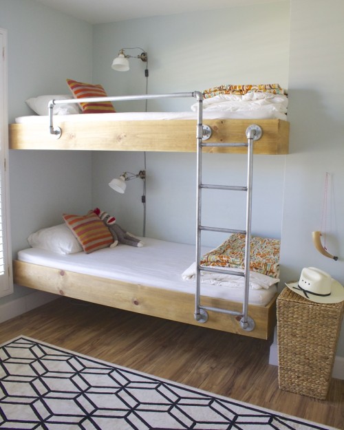 bunk beds children kids room shared modern wood floating