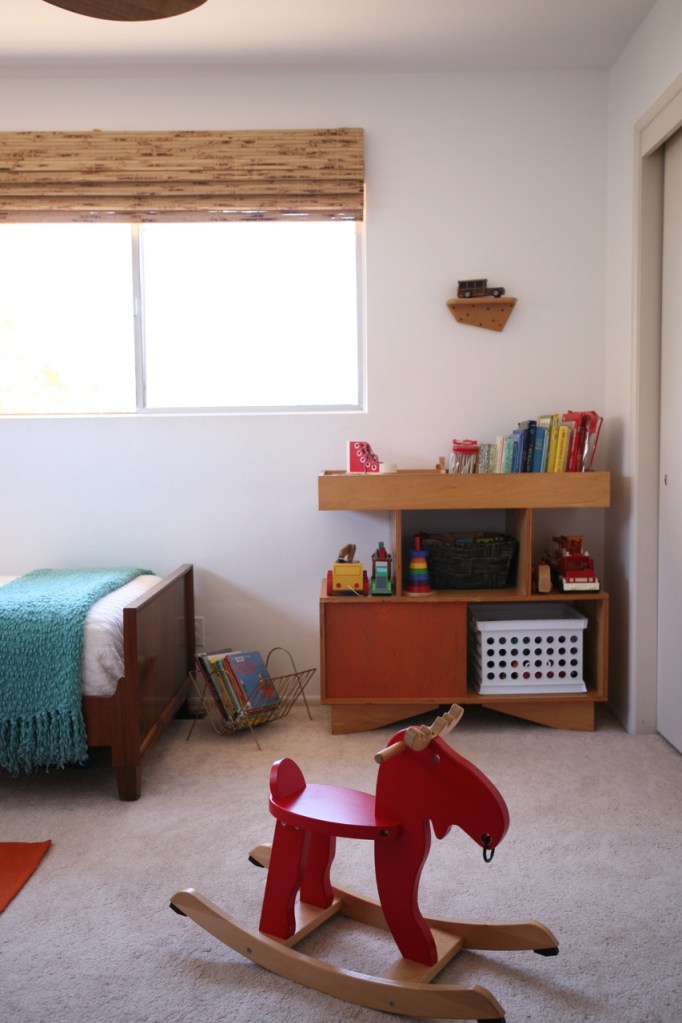 Children's Kids Shared Room Ikea rocking moose Netto Changing table hack modern mid century plywood