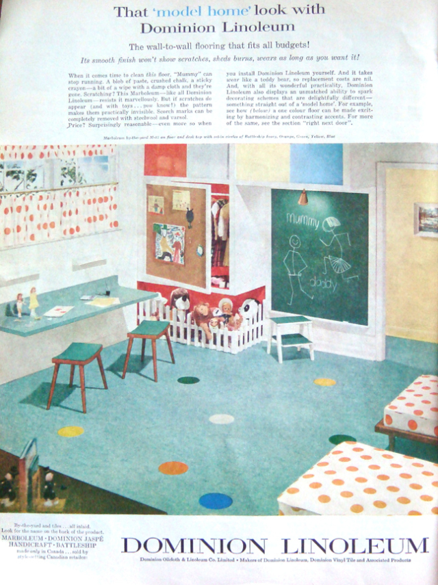 vintage kids room dominion linoleum ad mid century