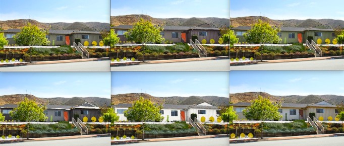 exterior house colors mock up brown green white gray mid century modern