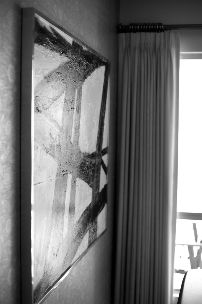 black and white painting large linear lines graphic abstract