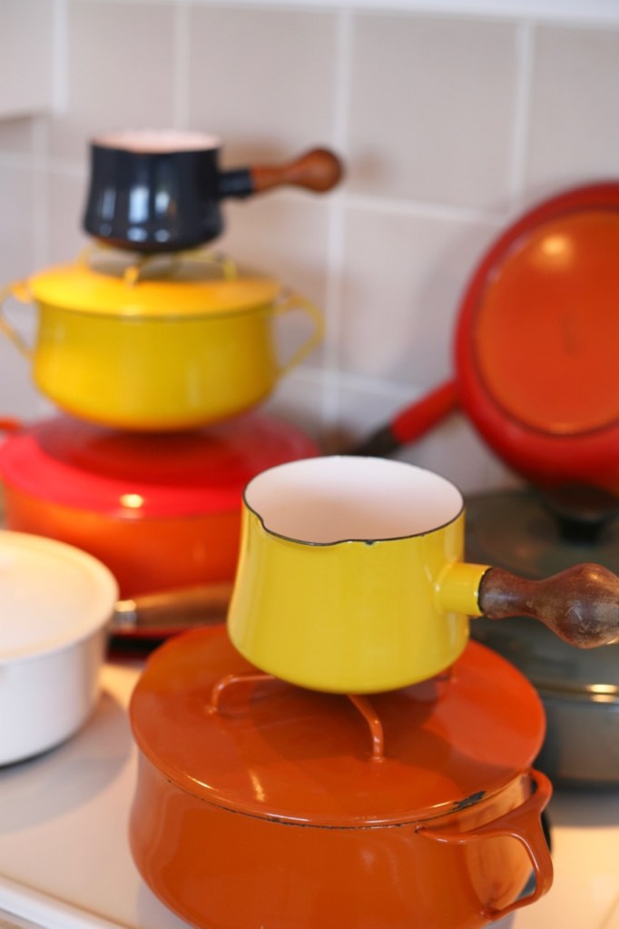 Cast Iron Enamel Pots Pans Le Creuset Dansk Kobenstyle Descoware vintage butter warmer