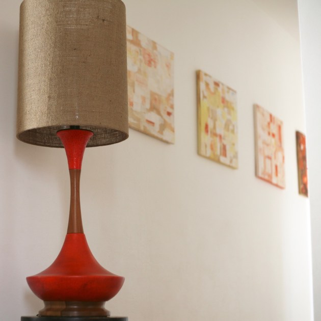 vintage mid century lamp orange lava genie teak huge