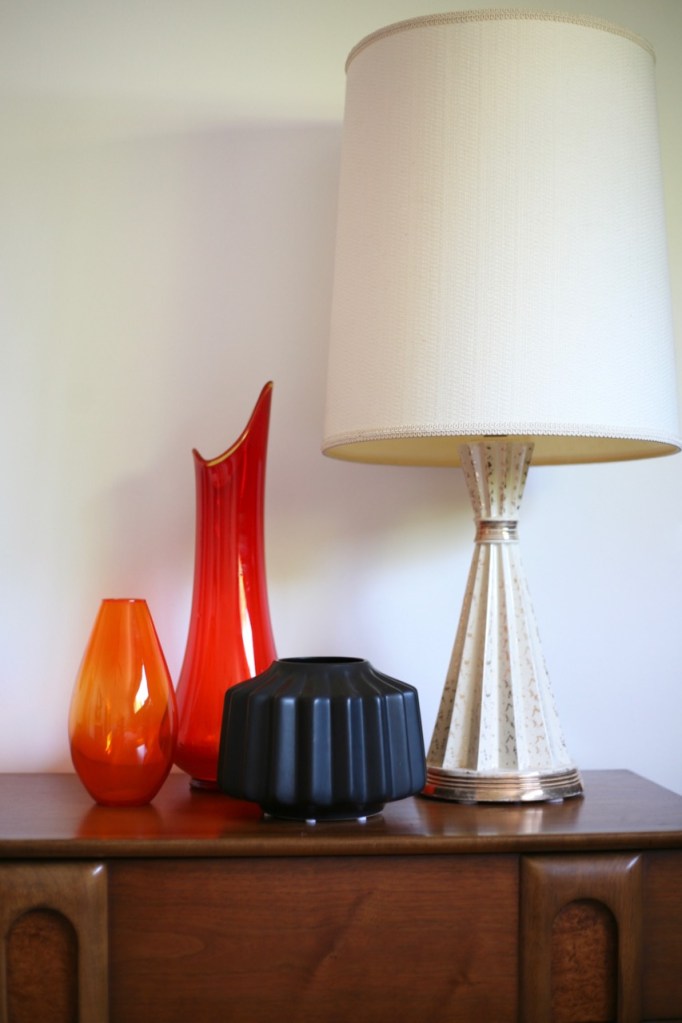 mid century orange viking glass ceramic lamp