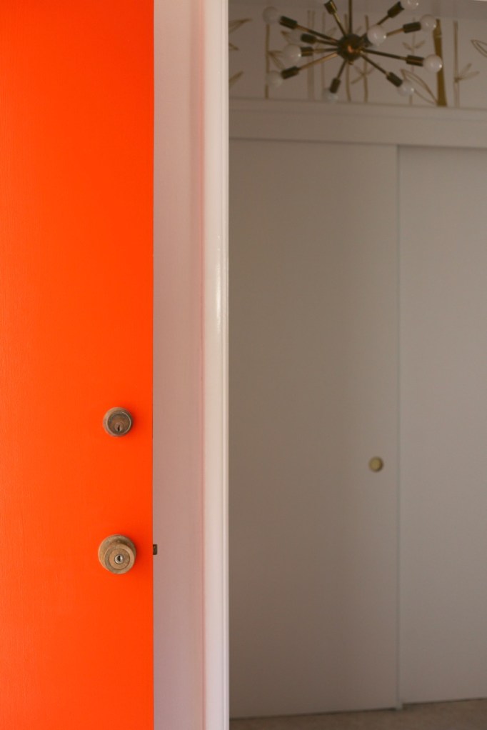 mid century orange door sputnik light