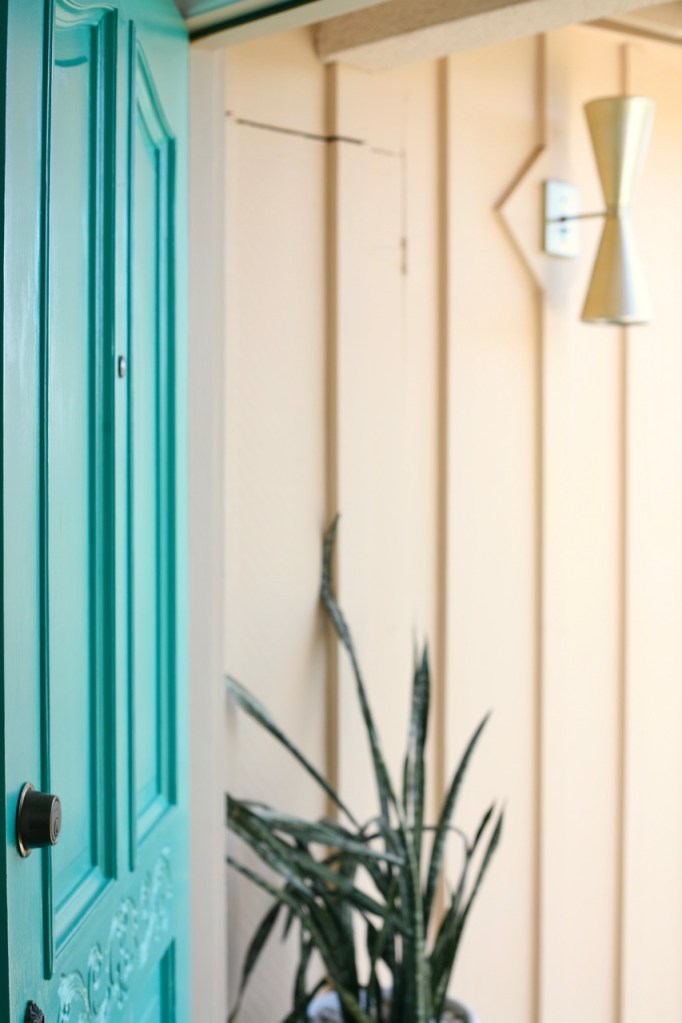 mid century turquoise front door entry cone light exterior