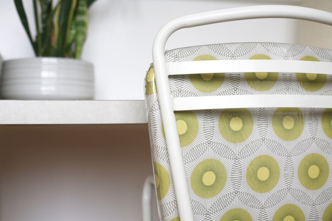 cosco step stool chair recover reupholster birch farm lightening bugs fabric