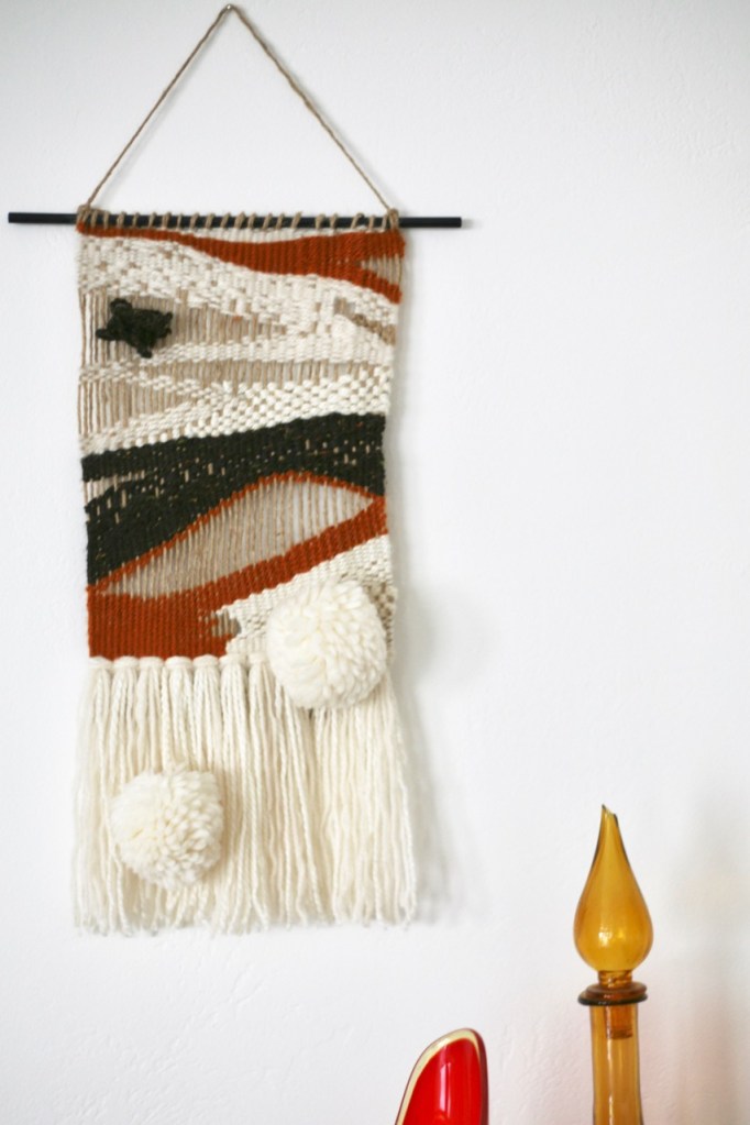 diy weaving pom pom fringe brown open