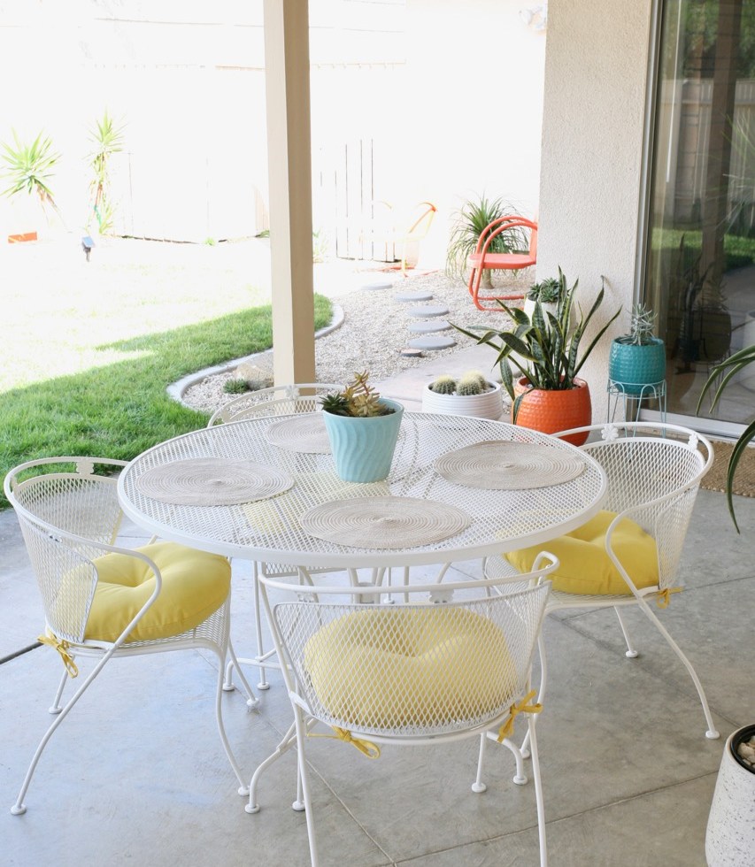 mid century backyard patio set dining chairs table wrought iron