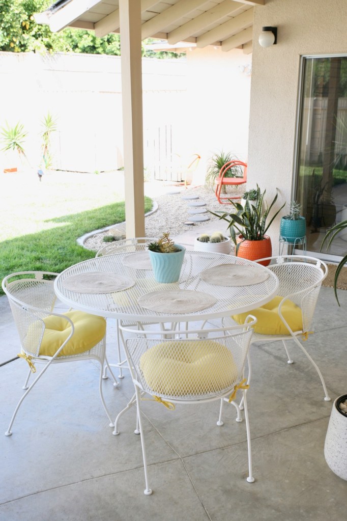 mid century backyard patio set dining chairs table wrought iron