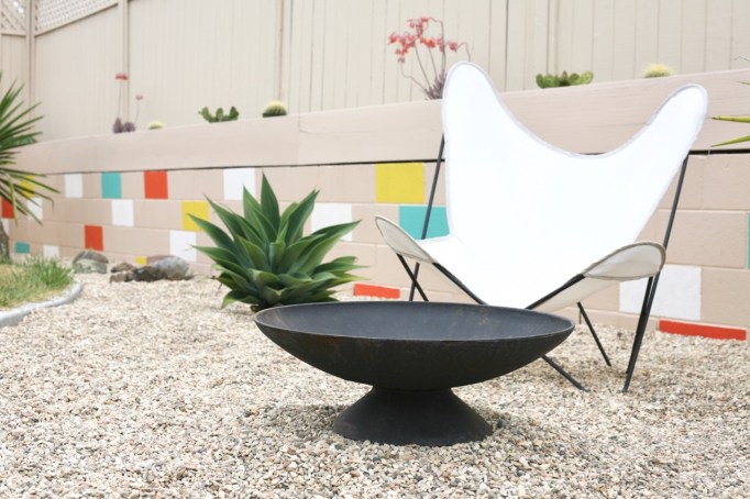 mid century modern landscape mosaic wall firepit fire pit esschert design butterfly chair