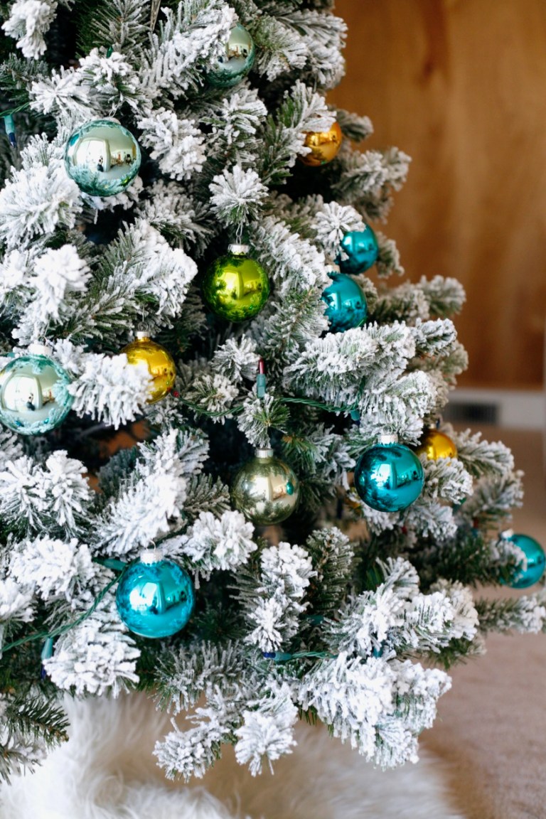 mid century flocked tree vintage ornaments shiny brite 