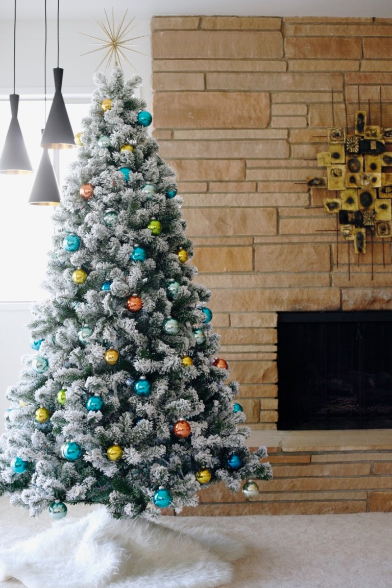 mid century vintage retro christmas tree flocked king of christmas prince retro ball ornaments color lights