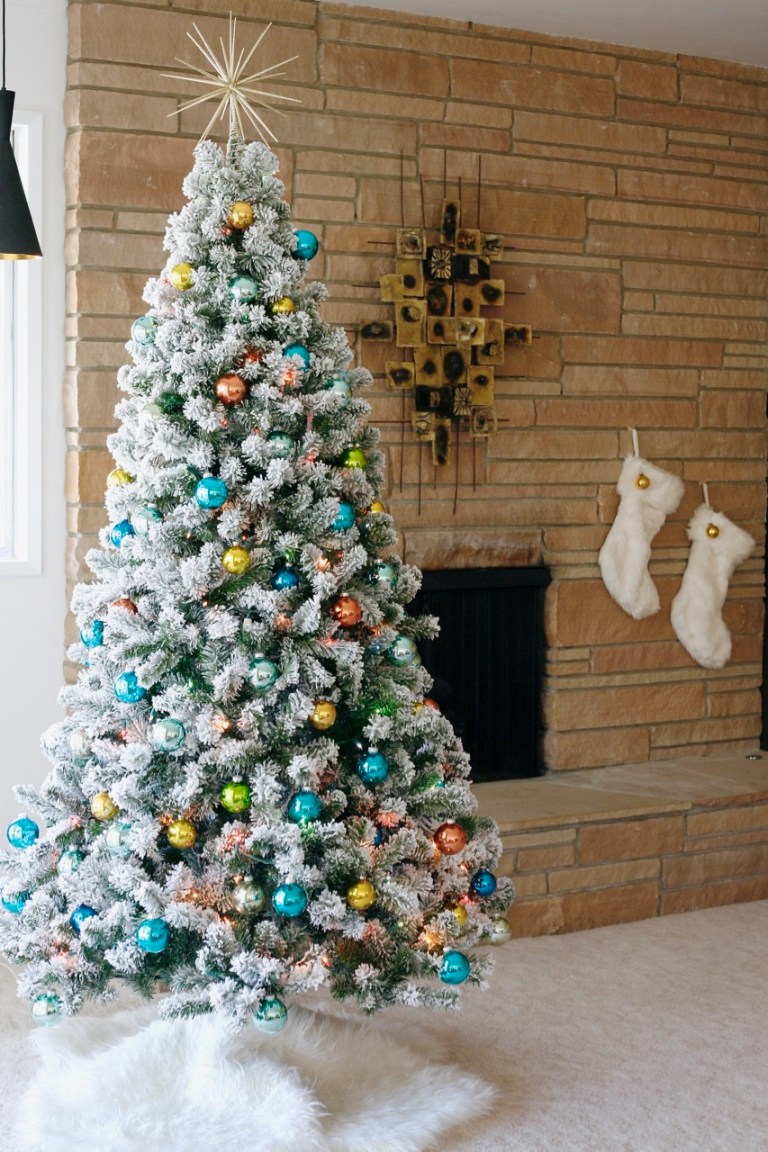 mid century vintage retro christmas tree flocked king of christmas prince retro ball ornaments color lights