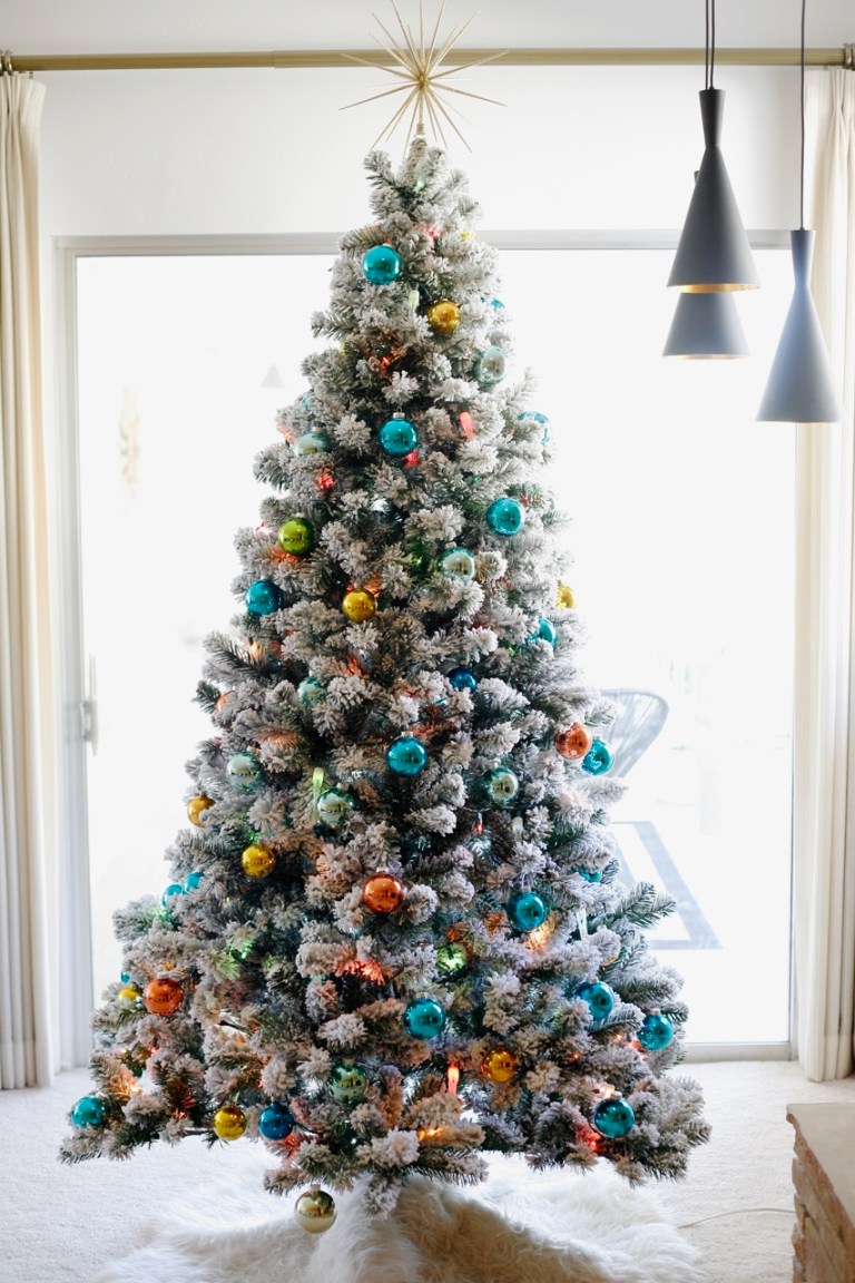 mid century vintage retro christmas tree flocked king of christmas prince retro ball ornaments color lights