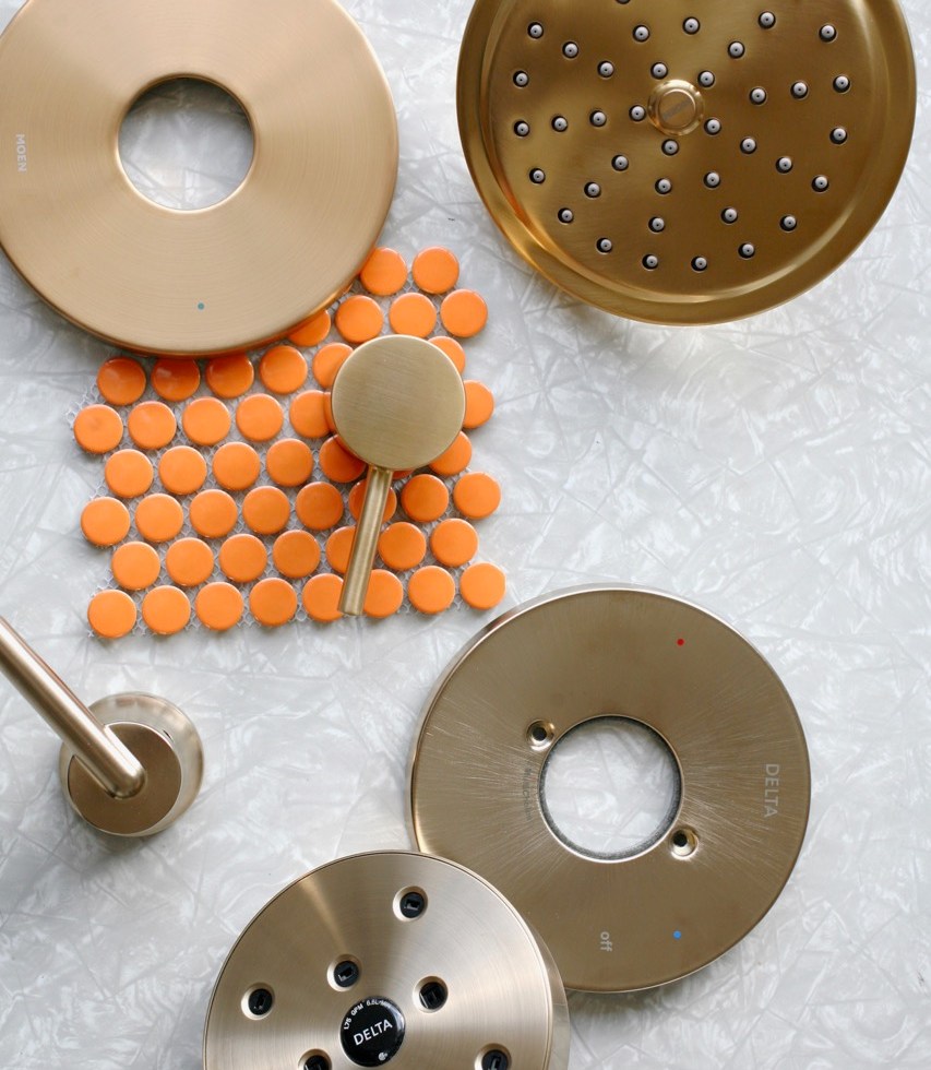 modern mid century bathroom shower trim kits fixtures moen align delta trinsic brass