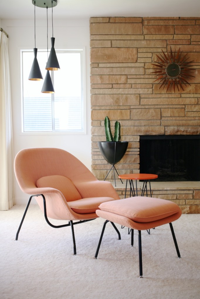 mid century living room family womb chair orange