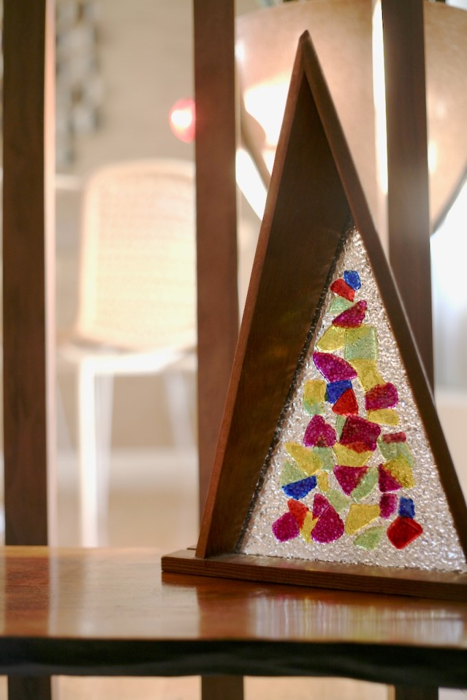 vintage nativity christmas decoration with stained glass acrylic panel