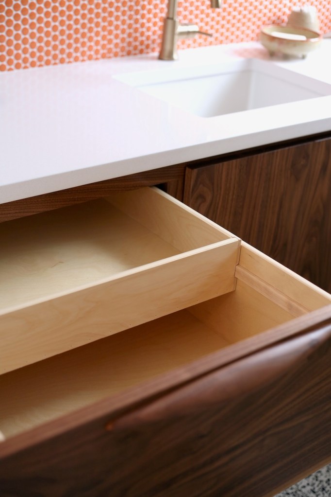 DIY hidden double drawer two tiered bathroom vanity