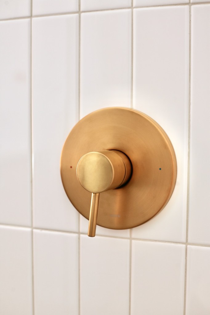 Moen Align brushed gold shower trim mixer modern mid century bathroom