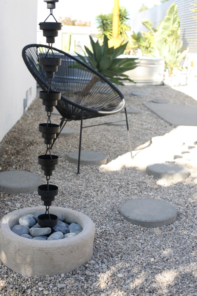 DIY modern rain chain basin planter mid century